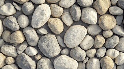 Poster - Smooth, rounded pebbles in shades of gray and beige create a tranquil mosaic pattern, perfect for spa or nature-themed designs