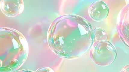 Poster - Mesmerizing soap bubbles shimmer with rainbow reflections, evoking childhood joy in a dreamy scene perfect for designs like wallpapers or banners