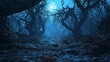 © Devian Art - horror illustration. scary background horror background ,ghost forest for. halloween and atr illustration generative ai