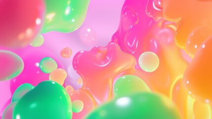 Poster - Mesmerizing 3d blobs merge in colorful abstract background, perfect for creative projects with trendy neon pastel colors. Ideal for fashion, beauty, food industries