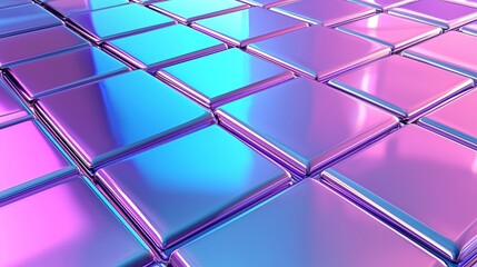 Poster - Mesmerizing 3d grid of squares with rounded edges shimmers under blue and purple lights, evoking technology and innovation