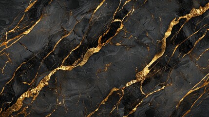 Poster - Abstract black marble texture with gold veins, a luxurious background for design projects requiring a touch of elegance and sophistication