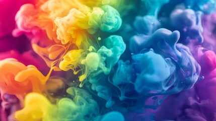 Poster - Colorful inks are creating a beautiful rainbow smoke pattern while mixing in water. Perfect for projects related to art, colors, creativity, and imagination