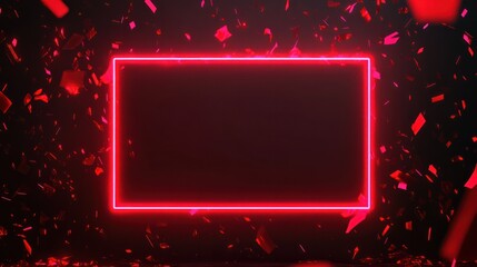 Black Friday web marketing Banner. Square rectangle picture frame with red neon color motion graphic on isolated black background with confetti. red light moving for overlay element. Generative ai 