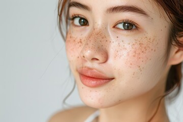 Wall Mural - A woman with a red face and brown eyes