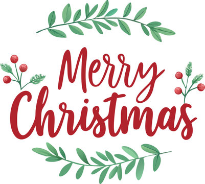 Hand Drawn Vintage Christmas postcard with lettering Merry Christmas