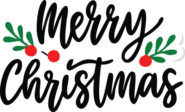 Hand Drawn Vintage Christmas postcard with lettering Merry Christmas
