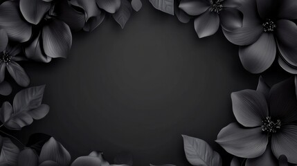 Frame with black flowers on a black background. transparent background