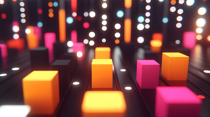 Poster - Abstract digital waveform with colorful squares and bright dots, emphasizing rhythm and energy in a dynamic soundscape