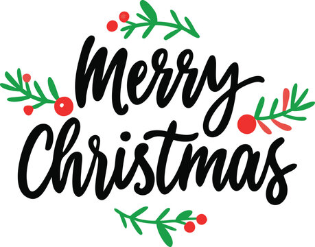 Hand Drawn Vintage Christmas postcard with lettering Merry Christmas