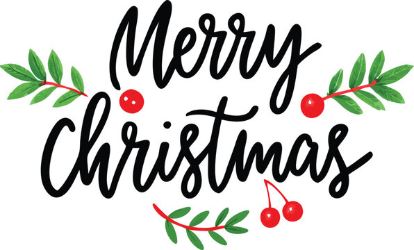Hand Drawn Vintage Christmas postcard with lettering Merry Christmas