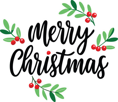 Hand Drawn Vintage Christmas postcard with lettering Merry Christmas