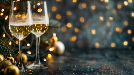 Happy New Year with Wine Glasses - Festive Background Art