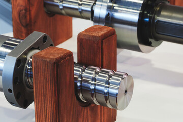 Poster - Close up of industrial metal screw shaft as part of screw transmission. Industrial background concept