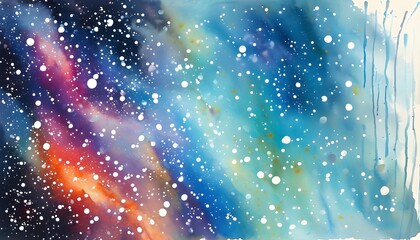 Wall Mural - Vibrant abstract watercolor galaxy with dynamic blue streaks and shimmering white dots creating a cosmic atmosphere