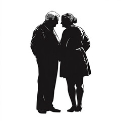 Wall Mural - Senior Couple Silhouette, Illustration Isolated On White Background