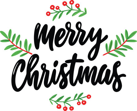 Hand Drawn Vintage Christmas postcard with lettering Merry Christmas