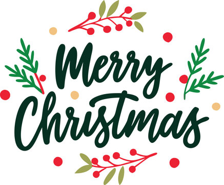 Hand Drawn Vintage Christmas postcard with lettering Merry Christmas