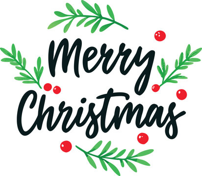 Hand Drawn Vintage Christmas postcard with lettering Merry Christmas