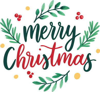 Hand Drawn Vintage Christmas postcard with lettering Merry Christmas