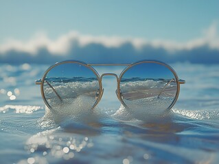 Canvas Print - Round Sunglasses Reflecting the Ocean on a Sunny Day