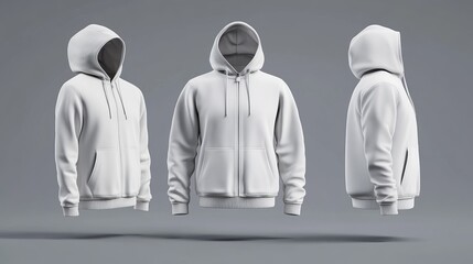 Fototapete - Hooded jacket mockup displayed from front side and back views A 3D rendering suitable for showcasing hoodie designs or custom branding