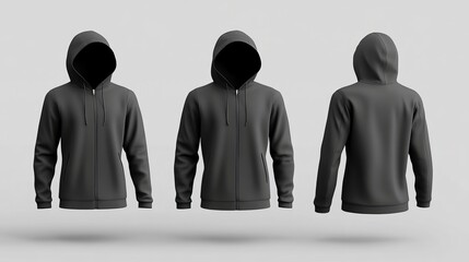 Fototapete - Hooded jacket mockup displayed from front side and back views A 3D rendering suitable for showcasing hoodie designs or custom branding