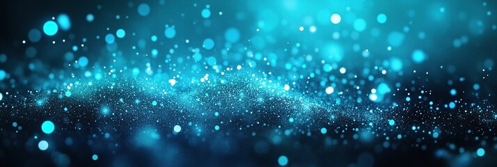 Poster - abstract background with blue and teal lights, digital network, data flow, bokeh effect