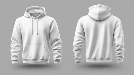 Fototapete - Realistic white hoodie for men A mockup of a sweatshirt with long sleeves a drawstring and a kangaroo pocket shown from the front and back views Great for sport or urban clothing