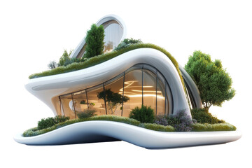 Poster - Modern regenerative architecture, closed-loop system, environmentally friendly design,Isolated on transparent background
