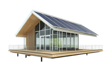 Poster - Highperformance insulated green building, solar panels integrated, sustainable architecture,Isolated on transparent background.