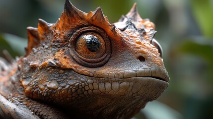 Wall Mural - Close-up Portrait of a Spiky Lizard with Striking Eye