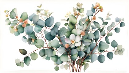 Canvas Print - Serene Watercolor Arrangement of Eucalyptus Blooms and Foliage