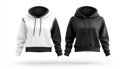 Fototapete - Womens fashion sweatshirt mockup A 3D rendering of a hooded cropped top with long sleeves shown in black and white A sports uniform design template