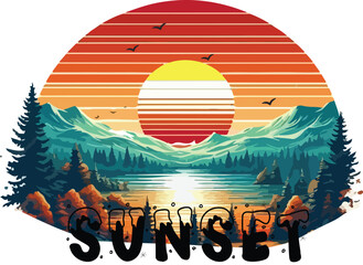 sunset retro t shirt design