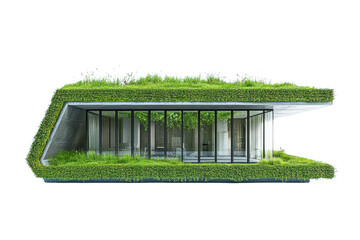 Poster - Innovative insulated green building with green roof, energyefficient and sustainable,Isolated on transparent background.