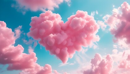 Romantic pink clouds in heart shapes creating a dreamy sky for Valentines Day celebration