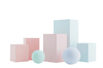 Fototapete - Minimalist 3D rendering of abstract geometric shapes in pastel colors ,Isolated on transparent background.