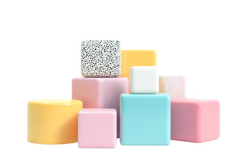 Poster - Minimalist 3D rendering of abstract geometric shapes in pastel colors ,Isolated on transparent background.