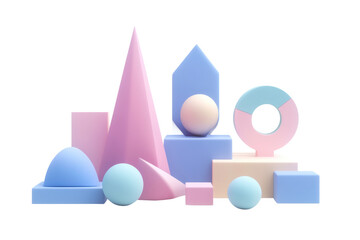 Poster - Minimalist 3D rendering of abstract geometric shapes in pastel colors ,Isolated on transparent background.