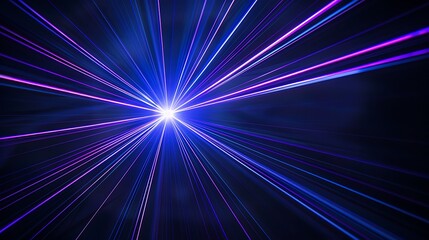 Leinwandbilder - Blue and violet beams of bright laser light shining on black background