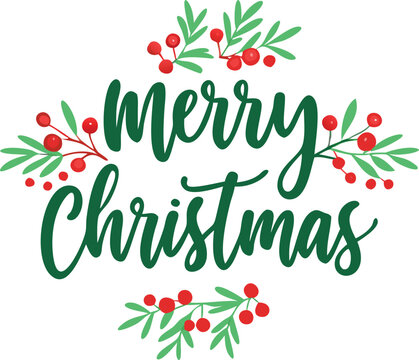 Hand Drawn Vintage Christmas postcard with lettering Merry Christmas