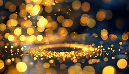 Sticker - Dreamy abstract holiday scene with shimmering golden bokeh circles