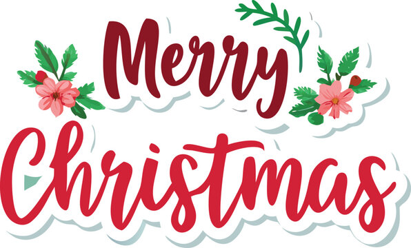 Hand Drawn Vintage Christmas postcard with lettering Merry Christmas