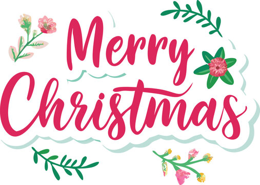 Hand Drawn Vintage Christmas postcard with lettering Merry Christmas