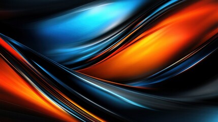 Poster - Vibrant abstract waves in a blend of purple, blue, and orange colors create dynamic motion, representing creativity and energy in a digital design