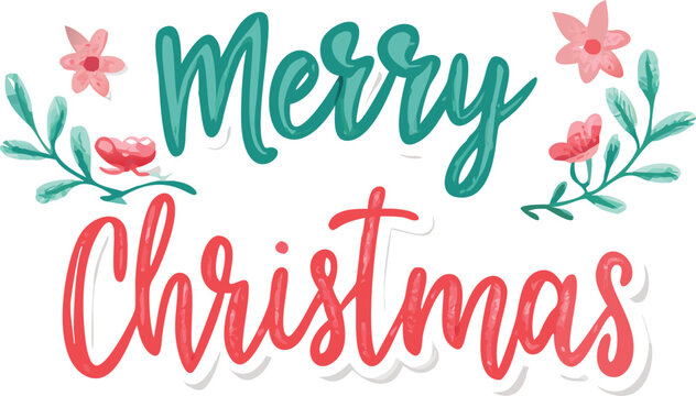 Hand Drawn Vintage Christmas postcard with lettering Merry Christmas
