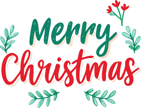 Hand Drawn Vintage Christmas postcard with lettering Merry Christmas