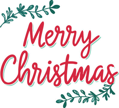 Hand Drawn Vintage Christmas postcard with lettering Merry Christmas