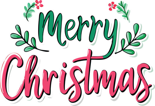Hand Drawn Vintage Christmas postcard with lettering Merry Christmas